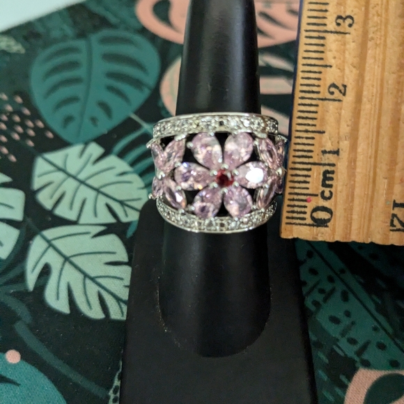 Sterling Pink CZ Flower Ring Size 7 - Picture 7 of 12